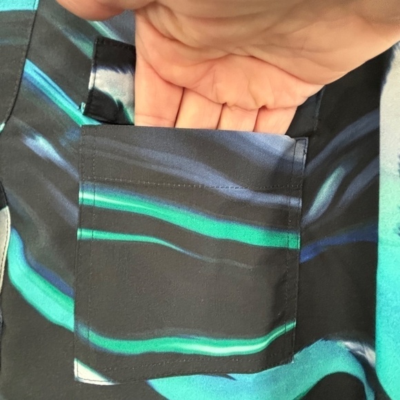 Calvin Klein abstract multi-colour Polyester blouse roll tab sleeve size L - Picture 7 of 15